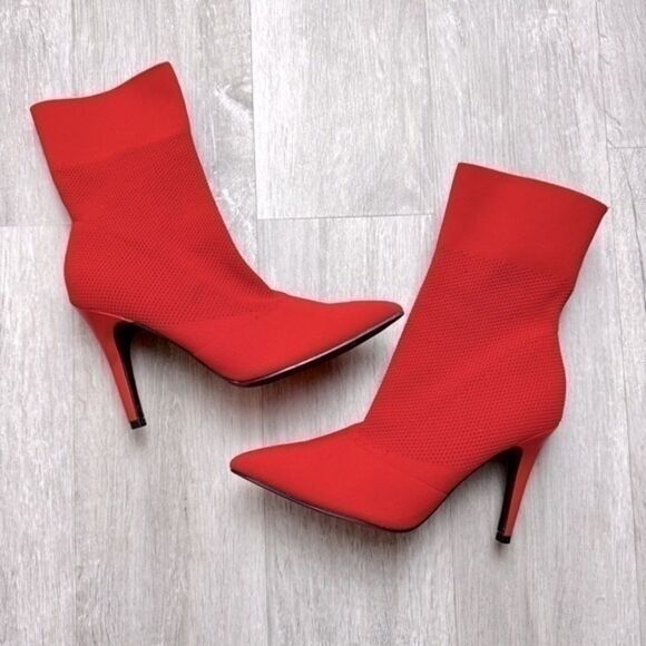 Pointed Toe Red Sock Ankle Boots 8 - Picture 2 of 7